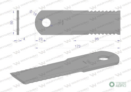 Nóż obrotowy rozdrabniacz słomy sieczkarnia 173x50x4mm otwór 18 zastosowanie 600174 John Deere MF New Holland WARYŃSKI ( sprzed