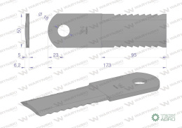 Nóż obrotowy rozdrabniacz słomy sieczkarnia 173x50x5mm otwór 18 zastosowanie 84437624 281445N New Holland WARYŃSKI ( sprzedawan