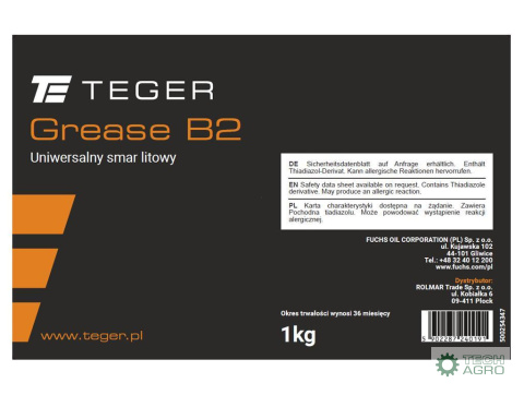Smar uniwersalny litowy TEGER GREASE B2, opakowanie 1kg