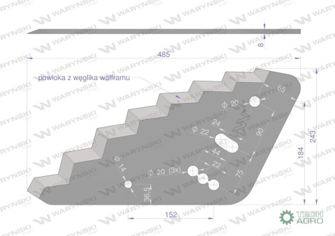 Nóż paszowozu ostrzony od góry zastosowanie Sano Mayer z węglikiem wolframu Waryński