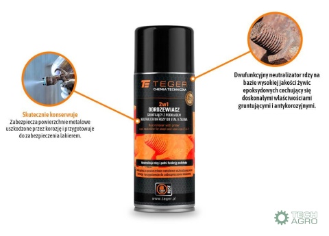 Odrdzewiacz gruntujący z podkładem - neutralizator rdzy do stali i żeliwa 2w1, 400ml, Teger