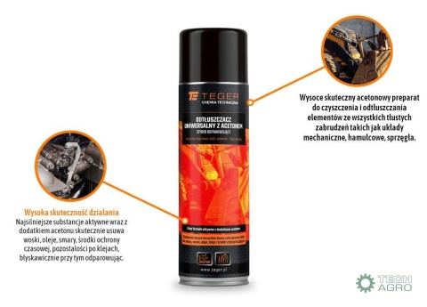 Odtłuszczacz uniwersalny z acetonem - szybko odparowujący, 500ml, Teger