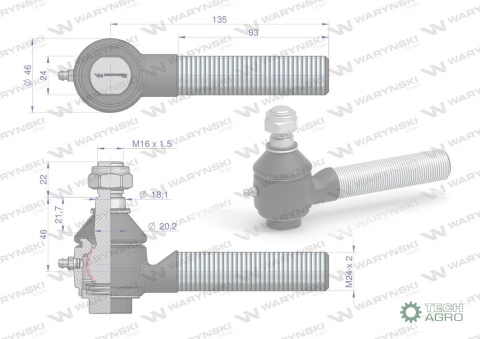 Przegub wzmocniony ( długi ) z regulacją docisku kombajn Bizon C-360 505802014 WARYŃSKI