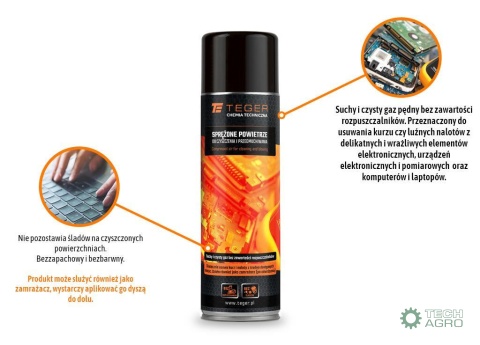 Sprężone powietrze do czyszczenia i przedmuchiwania, 500ml, Teger