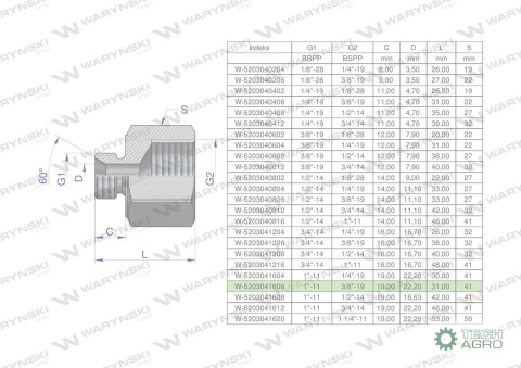 Tulejka różnicowa hydrauliczna calowa AB 1"GZ x 3/8"GW BSP Waryński