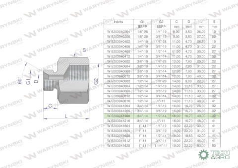Tulejka różnicowa hydrauliczna calowa AB 3/4"GZ x 1/2"GW BSP Waryński ( sprzedawane po 2 )