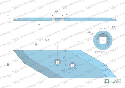 Dłuto nakładka lemiesza lewa zastosowanie Lemken Pług stal borowa WARYŃSKI