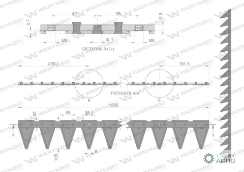 Listwa nożowa kosy bocznej do rzepaku Waryński