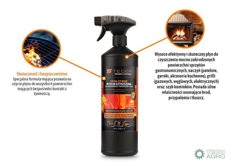 Płyn do czyszczenia szyb kominkowych, piekarników i grili EXTRA STRONG, 1l - atomizer, Teger