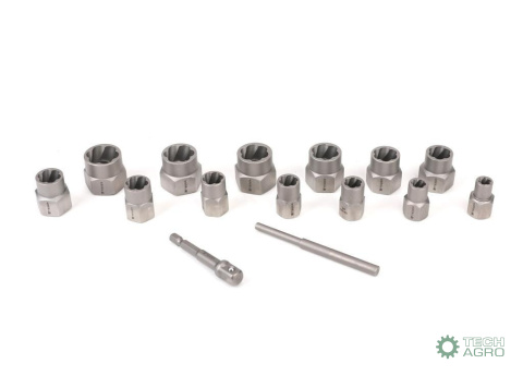 Zestaw nasadek do uszkodzonych śrub i nakrętek 15 szt - kute/ stal Cr-Mo / TEGER