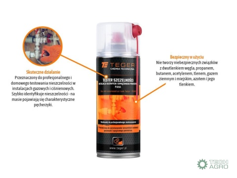 Tester szczelności instalacji gazowychi sprężonego powietrza - piana, 400 ml, Teger