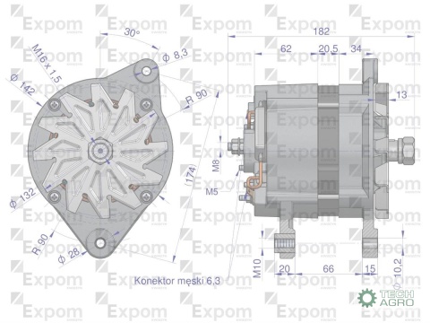 Alternator 14V. 95A. Zetor Forterra;16359975. 9515713 EXPOM KWIDZYN eu Alternator 14V. 95A. Zetor Forterra;16359975. 9515713 EXPOM KWIDZYN eu