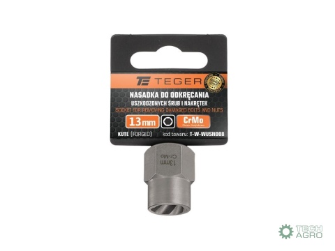 Nasadka do odkręcania uszkodzonych śrubi nakrętek, (13mm) - kute/ stal Cr-Mo, Teger