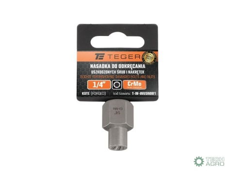 Nasadka do odkręcania uszkodzonych śrubi nakrętek, 1/4" - kute/ stal Cr-Mo, Teger