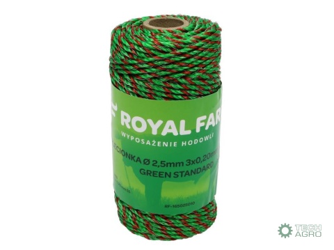 Plecionka, do elektryzatora 2,5mm,3x0,20mm SS zielono-pomarańczowa 100m, Royal Farm