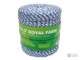 Plecionka, do elektryzatora 3mm,2x0,20mm Cu, 4x0,20mm SS biało-niebieska 400m, Royal Farm