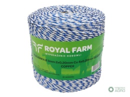 Plecionka, do elektryzatora 3mm,2x0,20mm Cu, 4x0,20mm SS biało-niebieska 500m, Royal Farm