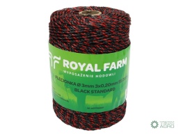Plecionka, do elektryzatora 3mm,3x0,20mm SS czarno-pomarańczowa 200m, Royal Farm