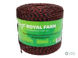Plecionka, do elektryzatora 3mm,3x0,20mm SS czarno-pomarańczowa 500m, Royal Farm