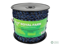 Plecionka, do elektryzatora 3mm,3x0,50mm SS czarno-niebieska 400m, Royal Farm