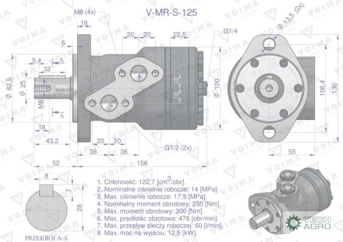 Silnik hydrauliczny orbitalny V-MR-S125 cm3/obr (175 bar / max.200 bar) VOIMA
