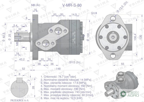 Silnik hydrauliczny orbitalny V-MR-S80 cm3/obr (175 bar / max.200 bar) VOIMA