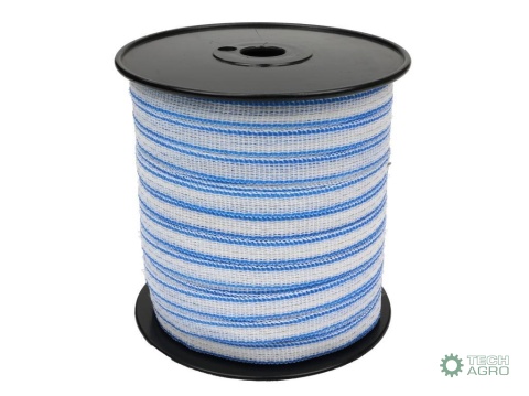 Taśma, do elektryzatora 12 mm, 4x0,15mmSS biało-niebieska 200m, Royal Farm