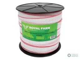Taśma, do elektryzatora 40mm, 3x0,25mmCu, 5x0,25mm SS biało-czerwona 200m, Royal Farm