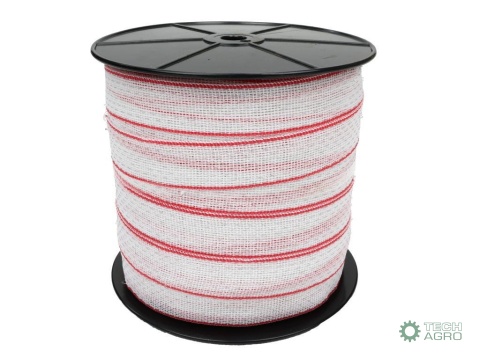 Taśma, do elektryzatora 40mm, 3x0,25mmCu, 5x0,25mm SS biało-czerwona 200m, Royal Farm