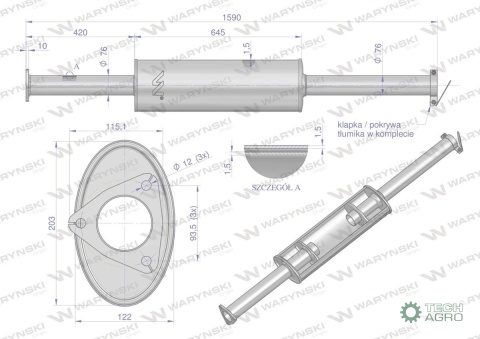 Tłumik TURBO 1676mm 9.8kg C-385 (prosty) INOX WARYŃSKI Tłumik TURBO 1676mm 9.8kg C-385 (prosty) INOX WARYŃSKI