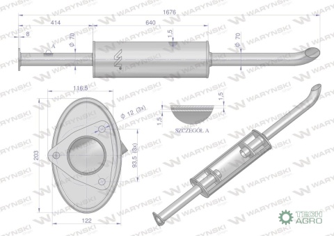 Tłumik TURBO 1676mm 9.8kg C-385 inoxgięty wylot Waryński Tłumik TURBO 1676mm 9.8kg C-385 inoxgięty wylot Waryński