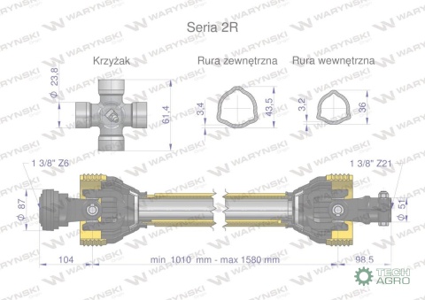 Wał przegubowo-teleskopowy 1010-1580mm270Nm widłak Z21 skręcany na śrubę 40270 CE 2020 seria 2R WARYŃSKI Wał przegubowo-teleskopowy 1010-1580mm270Nm widłak Z21 skręcany na śrubę 40270 CE 2020 seria 2R WARYŃSKI