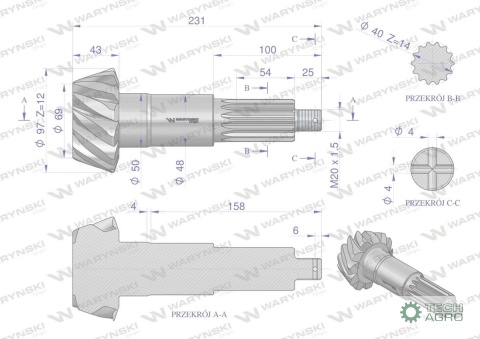 Wałek atakujący z kołem talerzowymC-385 śruby M12 80170989 WARYŃSKI Wałek atakujący z kołem talerzowymC-385 śruby M12 80170989 WARYŃSKI