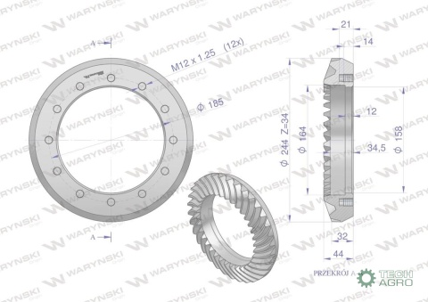 Wałek atakujący z kołem talerzowymC-385 śruby M12 88170989 WARYŃSKI Wałek atakujący z kołem talerzowymC-385 śruby M12 88170989 WARYŃSKI