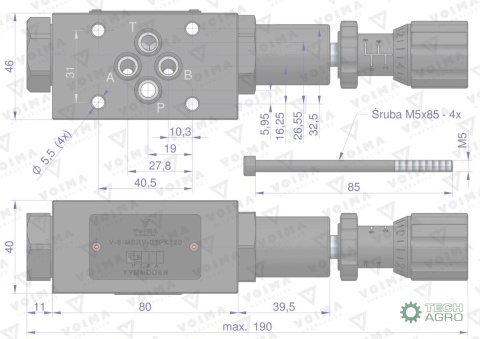 Zawór redukcyjny płytowy CETOP 3 NG6(linia P - nastawa 70-250 bar) VOIMA Zawór redukcyjny płytowy CETOP 3 NG6(linia P - nastawa 70-250 bar) VOIMA