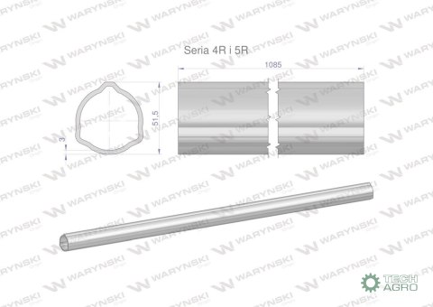 Rura zewnętrzna Seria 4R i 5R do wału 1210 przegubowo-teleskopowego 51.5x3 mm 1085 mm WARYŃSKI