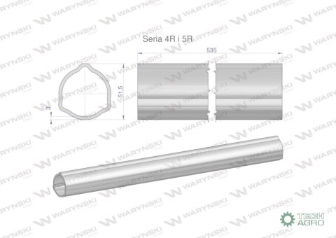 Rura zewnętrzna Seria 4R i 5R do wału 660 przegubowo-teleskopowego 51.5x3 mm 535 mm WARYŃSKI