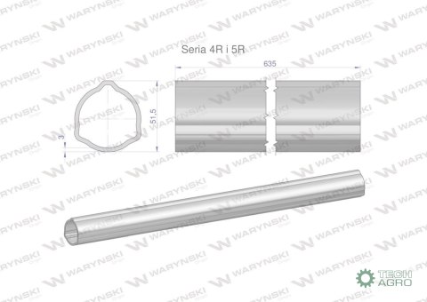 Rura zewnętrzna Seria 4R i 5R do wału 760 przegubowo-teleskopowego 51.5x3 mm 635 mm WARYŃSKI