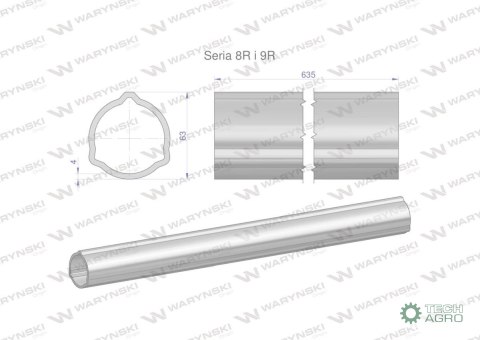 Rura zewnętrzna Seria 8R i 9R do wału 760 przegubowo-teleskopowego 63x4 mm 635 mm WARYŃSKI