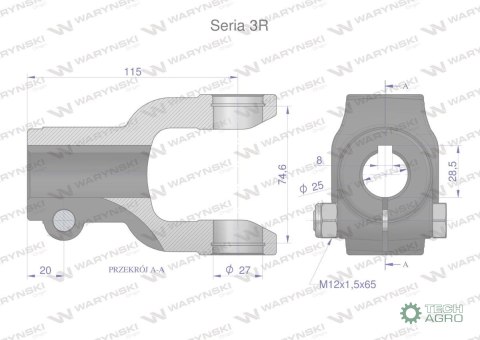 Widłak na wpust 8 śr.otw.25mm - 27X74.6 Seria 3R Waryński Widłak na wpust 8 śr.otw.25mm - 27X74.6 Seria 3R Waryński