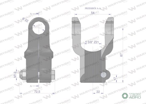 Widłak wału skręcany na śrubę 1 3/8 Z21 - 22X54 Seria 1R Waryński Widłak wału skręcany na śrubę 1 3/8 Z21 - 22X54 Seria 1R Waryński