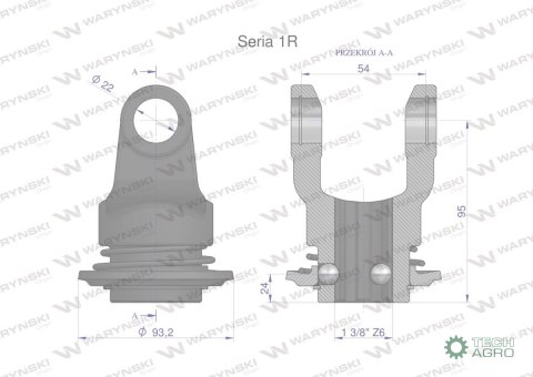 Widłak wału z pierścieniem 1 3/8 Z6 - 22X54 Seria 1R Waryński W21910513B Widłak wału z pierścieniem 1 3/8 Z6 - 22X54 Seria 1R Waryński W21910513B