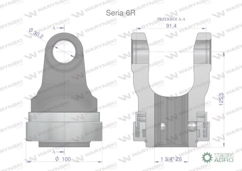 Widłak z pierścieniem 1 3/4 Z6 - 30.2X91.4 Seria 6R CE2020 Waryński Widłak z pierścieniem 1 3/4 Z6 - 30.2X91.4 Seria 6R CE2020 Waryński