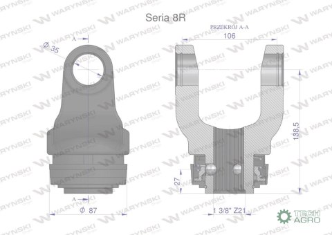 Widłak z pierścieniem 1 3/8 Z21 - 35X106 Seria 8R CE2020 Waryński Widłak z pierścieniem 1 3/8 Z21 - 35X106 Seria 8R CE2020 Waryński