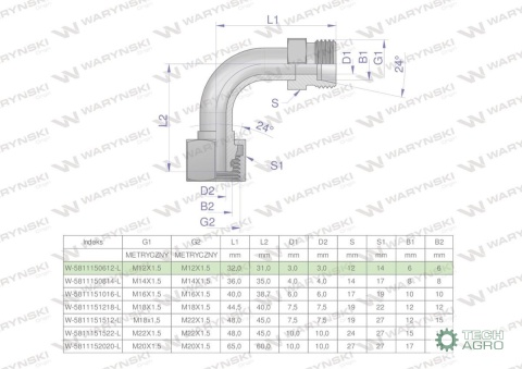 Kolanko hydrauliczne metryczne łukowe AB M12x1.5 06L (XEVW) Waryński ( sprzedawane po 2 ) Kolanko hydrauliczne metryczne łukowe AB M12x1.5 06L (XEVW) Waryński ( sprzedawane po 2 )