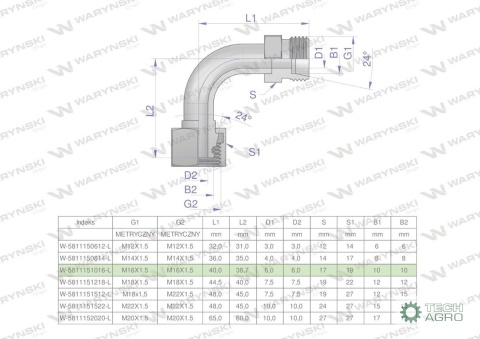 Kolanko hydrauliczne metryczne łukowe AB M16x1.5 10L (XEVW) Waryński ( sprzedawane po 5 ) Kolanko hydrauliczne metryczne łukowe AB M16x1.5 10L (XEVW) Waryński ( sprzedawane po 5 )