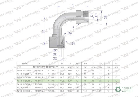 Kolanko hydrauliczne metryczne łukowe AB M18x1.5 12L (XEVW) Waryński ( sprzedawane po 10 ) Kolanko hydrauliczne metryczne łukowe AB M18x1.5 12L (XEVW) Waryński ( sprzedawane po 10 )