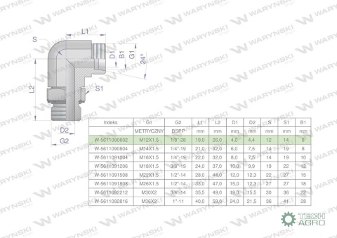 Kolanko hydrauliczne nastawne BB M12x1.5 06L x 1/8" BSP z regulacją Waryński Kolanko hydrauliczne nastawne BB M12x1.5 06L x 1/8" BSP z regulacją Waryński