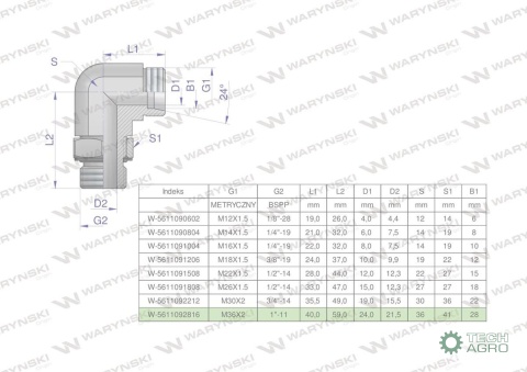 Kolanko hydrauliczne nastawne BB M36x2 28L x 1"BSP z regulacją Waryński Kolanko hydrauliczne nastawne BB M36x2 28L x 1"BSP z regulacją Waryński