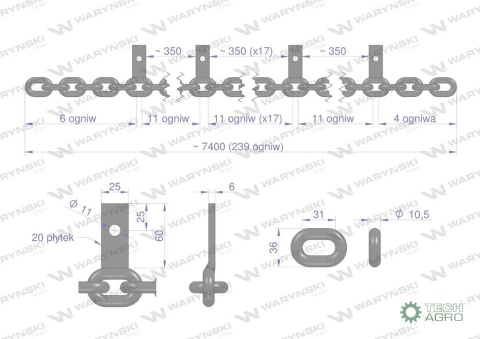 Łańcuch 20-l. 25x60x6 przykręcany 1 osiowy klasa 5 Rozrzutnik Waryński Łańcuch 20-l. 25x60x6 przykręcany 1 osiowy klasa 5 Rozrzutnik Waryński